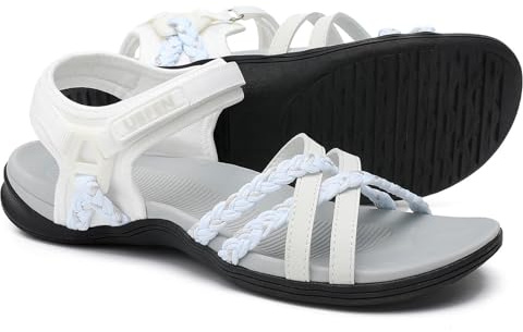 UBFEN Womens Hiking Comfort Sport Sandals Beach Vacation Camping Casual Sport Sandals with Adjustable Straps and Arch Support Size US 10 White