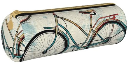 JCVOTREL Trousse à crayons ronde en cuir imprimé de vélos rétro avec fermeture éclair pour l'école, les voyages, le bureau, blanc, Taille unique, Trousse de maquillage