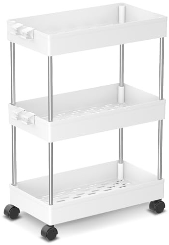 Desserte à roulettes, Chariot de Rangement à 3 Niveaux, Chariot de Rangement Mobile pour Cuisine, Salle de Bain, buanderie, Chambre, Espace étroit - 60 x 40 x 22 cm