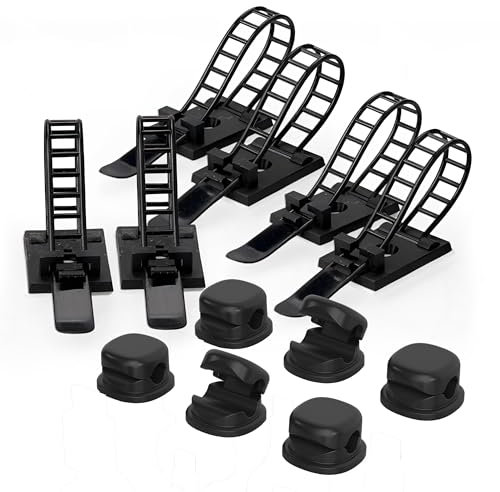 Organizador Cables, Sujeta Cables, Pack x12 Organizador Cables Escritorio y Sujeta Cables Adhesivos, Clips Cables Adhesivos y Cable Organizer para Ordenar y Proteger Cables en Casa, Oficina o Estudio