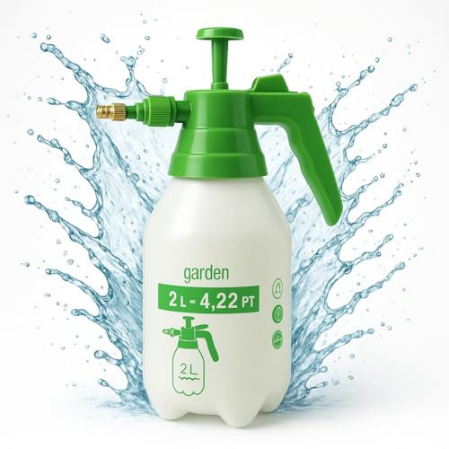 TECHZOCO Botella pulverizar, sulfatar, Bomba de presión/vaporización con pulverizador, Pulverizador de presión Manual, Spray Alta presión para herbicidas, pesticidas, fungicidas y Limpieza, 2 litros