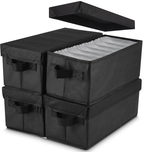 Vuxava CD Aufbewahrungsbox mit Deckel 4 Stück – Große Kapazität für bis zu 165 CDs – Tragbar & Staubdicht – Ideal für Zuhause, Büro & Unterwegs