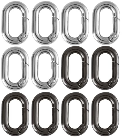 12 PCS Mini Carabiners, Oval Metal Clip Rings, Small Spring Carabiner Clips, Carabiner Clip Connector for Bag, Pet Collar, Hiking, Camping, Outdoor, Traveling (Silver+Gun Colour)