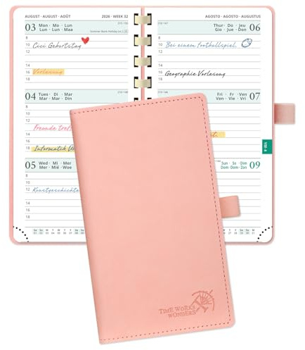 POPRUN Agenda de Poche 2026 2027 Semainier 16,5 x 9 cm,Août 2026-Déc 2027