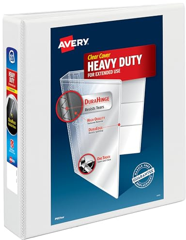 Avery Heavy-Duty View 3 Ring Binder, 1.5 One Touch Slant Rings, Holds 8.5 x 11 Paper, 1 White Binder (05404)