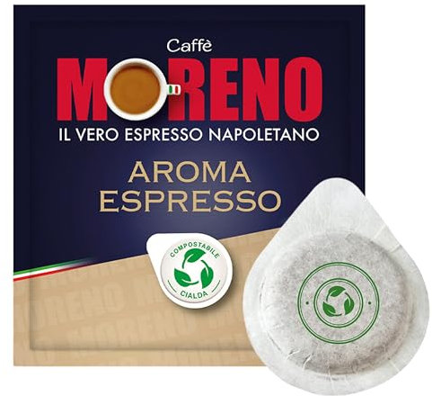 CAFFE' MORENO - 150 Cialde Caffe Compostabili, Compatibili Con Macchina Caffè Cialde Sistema ESE44mm, Gusto Forte e Corposo, Cialda Da 7g, Miscela Aroma Espresso Bar