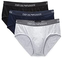 Emporio Armani Men's Basic - Pure Cotton 3-pack Brief, Mutande Uomo, Multicolore (Marine/Melange Grey/Black), M