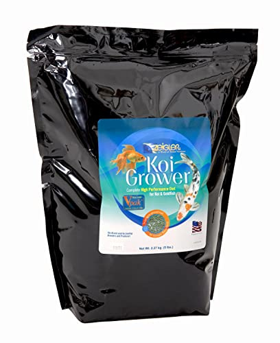 Zeigler Fish Food (5 LB Bag) 3mm Floating Pellets for Koi and Goldfish, Performance Grower Diet with HIGH Protein for Growth - Fortified with V pak and Spirulina