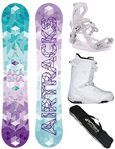 Airtracks Damen Snowboard Set Freestyle Freeride Akasha Lady Flat Rocker 144 + Bindung Master W + Boots Star W 37 + Sb Bag / 144 147 150 153 cm