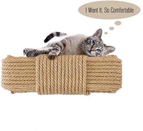 Aoneky Natural Sisal Hemp Rope for Cat Scratching Post Replacement, 1/4 Inch Refurbishment Cord to Repair Cat Tree, Tower & Protect Furniture, 66 FT