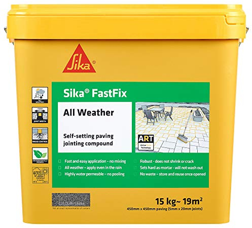 Sika – FastFix All Weather Self-Setting Paving Jointing Compound – Ready to Use – No Mixing Required – Stone – 15kg – 19 sq. m