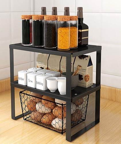 YunNasi Schrankregal Stapelbar in Edelstahl Küchenregal Organizer für Küche Aufbewahrung Badezimmer Aufbewahrung Schrank Organizer (2 Stück, M:30x20x15cm)