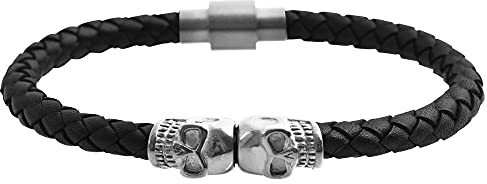 Raptor Melik RA50062 - Pulsera unisex de piel y acero inoxidable, cierre magnético, diseño de calavera, 23 centimeters, Cuero