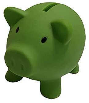 Makito Tirelire cochon en PVC avec corps doux en couleurs vives. Tirelire originale pour enfant avec bouchon. Tirelire de voyage légère et résistante. Vert olive