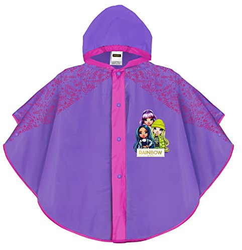 PERLETTI Cape de Pluie Rainbow High pour Enfant Fille 3/6 Ans - Poncho Lilas Fuchsia Imperméable avec Capuche et Boutons Pression - Manteau EVA avec Inscriptions Colorées Fillette (3-6 Ans, Violet)