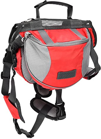 Sac À Dos De Randonnée pour Chien, Sac A Dos Chien Ajustable Sacoche De Selle Sac À Dos pour Chien en Extérieur avec Poches Latérales Et Bande Réfléchissante pour Petits Chiens Moyens (Rouge)