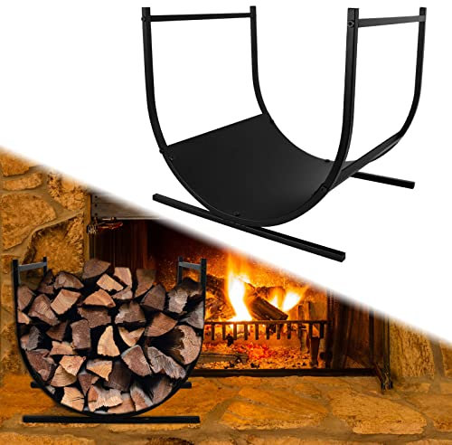 NAIZY Portalegna per Camino a Forma di U Deposito legna da ardere da esterno semicircolare porta legna all'interno del porta legna con telaio in metallo nero 44 x 37 x 40 cm