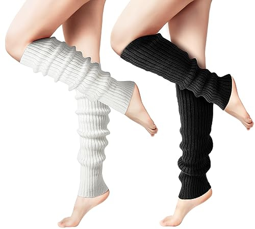 Clothirily Leg Warmers - Fashion Leg Warmers for Women, Ribbed Knit Leg Warmer 80s, Long Leg Warmer Socks Sports Party Yoga Accessories, 2 Pairs