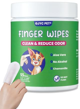 GJYC PET Ohrenpflege Fingerpads für Hunde & Katzen 55 Stück, Hund Ohrenreinger, Katze Ohren Reinigungspads - Ohrenpflege und Reinigung, lösen sanft Ohrenschmalz, Schmutz