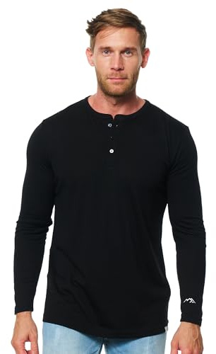 Merino.tech Camiseta Lana Merino de Hombre con Manga Larga - 100% Jersey Lana Merino Ropa Interior Hombre (X-Large, 170 Black Henley)