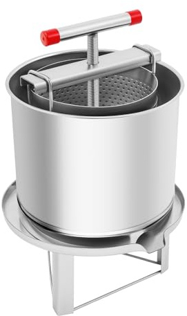 CRYBY Large Bee Honey Press Extractor, Manual Beeswax Presser Stainless Steel Honeycomb Drum Spinner, Household Grape Fruit Juice Wine Making Equipment, Volume 532.6 Oz, Bucket Wall Thickness 0.07in