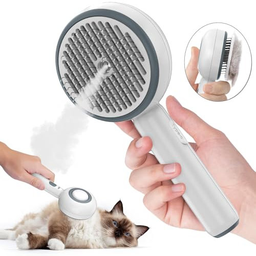 Steamy Katzenbürste, 3 in 1 Katzenbürste Mit Dampf, Multifunktionale Katzenspray-Massagekamm, Steamy Cat Brush Beseitigen Sie Fliegende Haare mit Einem Knopf für Katze und Hund