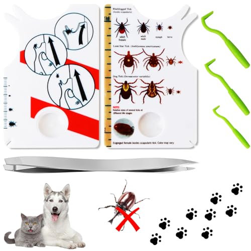6 Stück Zeckenhaken Set,2 Stück Zeckenkarte+Zeckenzange+3 Zeckenentfernungshaken,Zecken Waagenkarte mit Lupe,Edelstahl Zeckenpinzette,Kunststoff Zeckenhaken für Mensch und Verschiedene Haustiere