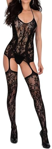 Body sexy en résille pour femme - Sous-vêtements - Collants creux - Sans manches - En dentelle - Bas résille, e noir, taille unique