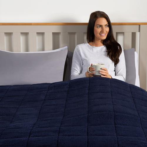 Brentfords Weighted Blanket Teddy Fleece, Men Women Weighted Blanket Sleep Therapy Anxiety Stress Relief Super Soft Throw - Navy Blue, 125 x 150cm - 4kg (Disclaimer:Only suitable for age 3+years)