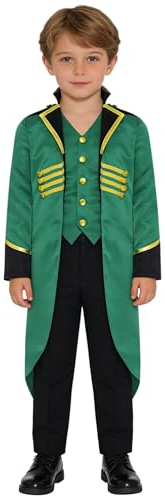 YONGHS Boys Girls Renaissance Corset Jacket Kids Medieval Tailcoat Tuxedo Long Steampunk Frock Coat Green 16 Years