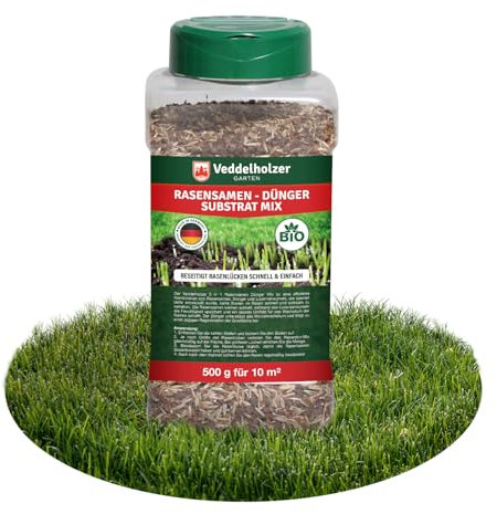 Veddelholzer 3 in 1 Rasensamen NPK Dünger Substrat Mix 500 g Rasen Reparatur Mix zur Nachsaat schnellkeimend für einen dichten strapazierfähigen grünen Rasen nie mehr kahle Stellen