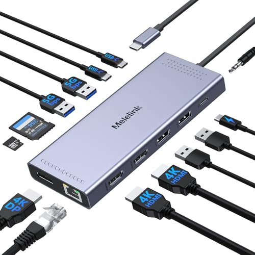 USB C Docking Station Dual Monitor, 14 in 1 Multiport Adapter 3 Monitor With 2 HDMI, 4K DisplayPort, 100W PD, Ethernet, 6 USB Ports, SD/TF, Laptop Dock for MacBook, Dell, HP, Lenovo