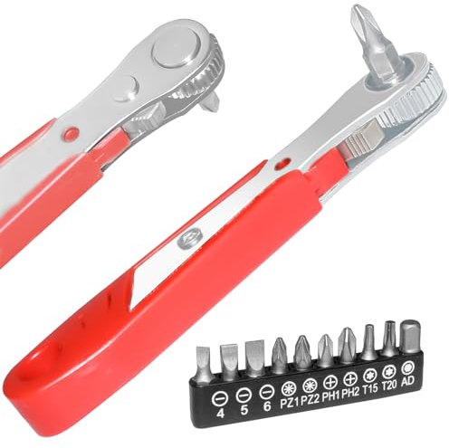 Mythosurge Mini Ratchet Wrench, Right Angle Phillips Magnetic Screwdriver with Torx Bits Set with 1/4 Inch Drive High Torque Offset Reversible Mini Ratcheting Offset Screwdriver