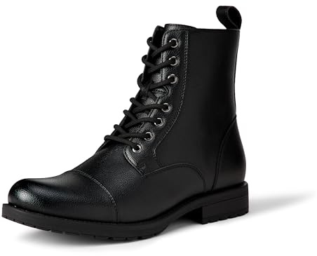 Amazon Essentials Men's Cap-Toe Lace-Up Combat Boots with Zip, Black, 8.5 UK