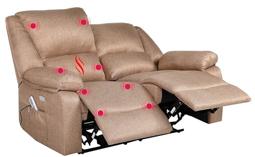 ECODE Divano 2 Posti Reclinabile e Indipendente su Entrambi i Lati con Poltrona Relax Massaggiante e Calore Lombare - Modello Europa con Design Moderno Salvaspazio per Ambienti Piccoli