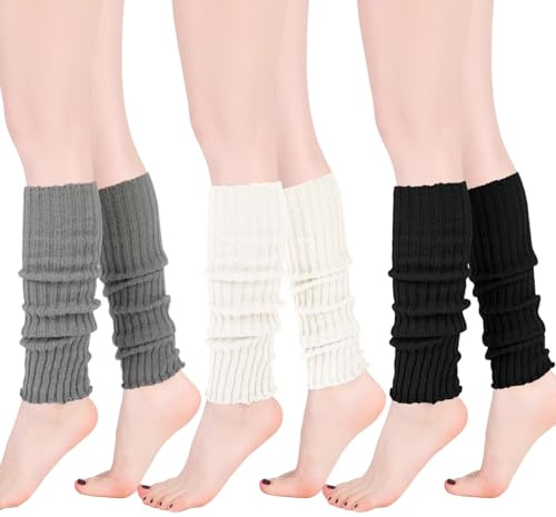 Zuimei 3 Pairs Leg Warmers for Women,Retro Dance Leg Warmers Ladies Acrylic Knitted Long Boot Cuff Knee Socks Stylish Ankle Warmer for 80s Party Ballet Dance Skating Yoga