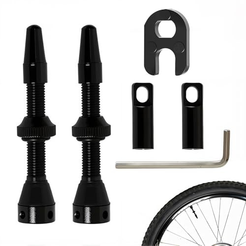 Set 6 Piezas Válvula Presta Tubeless 44mm, Vástagos de Aleación Ligera, Incluye Herramienta de Extracción de Válvula, Kit Tubeless para Bicicleta de Carretera & MTB, Negro