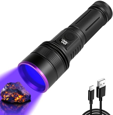 WindFire Torcia UV da 30 W, 365 nm, torcia a luce nera ricaricabile con display LCD, torcia ultravioletta ad alta potenza per rilevamento di urina di animali domestici, rocce, scorpioni