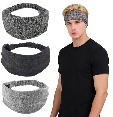 MUU Paquete de 3 diademas deportivas que absorben el sudor, para hombres y mujeres, bandas elásticas que absorben la humedad para gimnasio, ciclismo, yoga, entrenamientos