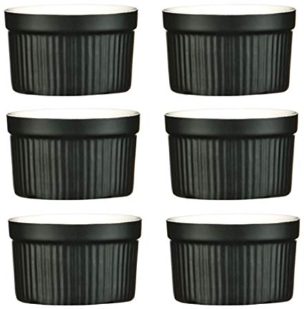 Kabalo Souffle Dessert, Pudding, Snack, Muffin, Cupcake & Crème Brulee Bowl Set Of 6 Black Kitchen Ceramic Ramekin Dish