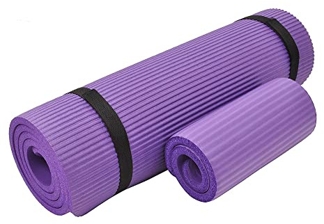 BalanceFrom GoYoga+ - Esterilla de yoga multiusos de 1/2 pulgada extra gruesa de alta densidad antidesgarros y rodillera con correa de transporte (morado)