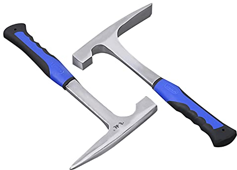 awagas 2 Pack Rock Pick Hammer, 30 oz Steel Hammer, Flat and Pointed Head with Non-skid Handle for Camping, Mining, Geology