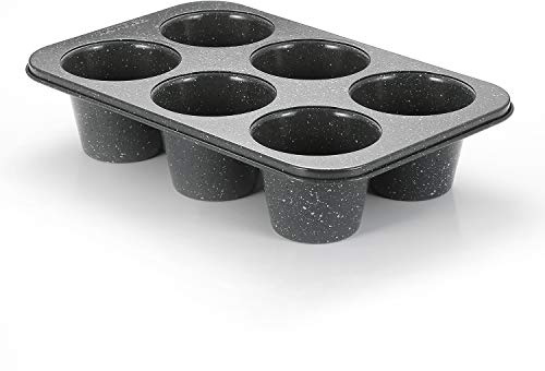 Monfish Jumbo tiefe Muffinform - 6 Tassen muffinformen aus Karbonstahl mit Antihaftbeschichtung - Backformen mit grauer Granitsteinoberfläche - große Muffinformen zum Backen (9 diax7.6cm cup)