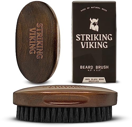 Striking Viking Boar Bristle Beard Brush for Men, Ergonomic Beech Wood Facial Hair Grooming Tool for Beard Care