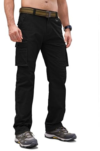 Cindeyar Cargohose Herren Relaxed Fit Baumwolle Wanderhose Herren Casual Arbeitshosen Männer Outdoor Militär Taktische Hosen mit Multi Taschen(Schwarz,XXL)
