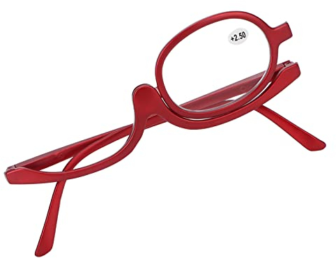Augen Make-up Lesebrille, Make Up Brille, Lesebrille für das Rechte Auge Faltbare Damen Lesebrille Austauschbare Linsen Leicht (rot) (+2.50)