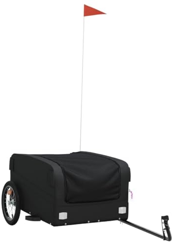 vidaXL Lastenanhänger, Anhänger für Fahrrad, Fahrradanhänger mit Deichsel Sicherheitsflagge, Transportanhänger, Schwarz 45kg Eisen