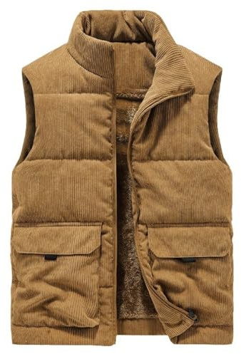 Momooda Cappotto da Uomo in pile Trapuntato in Velluto a Coste, Gilet Smanicato, Giacca Inverno Imbottita, 2XL, Giallo terroso
