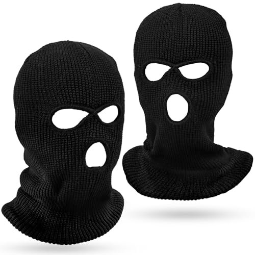 XIANGLONGY 2 Stück Schwarz Sturmhaube, 3-Loch Atmungsaktiv Sturmhauben für Herren und Frauen, Winter Draußen Winddicht Gestrickte Balaclava für Motorrad und Ski