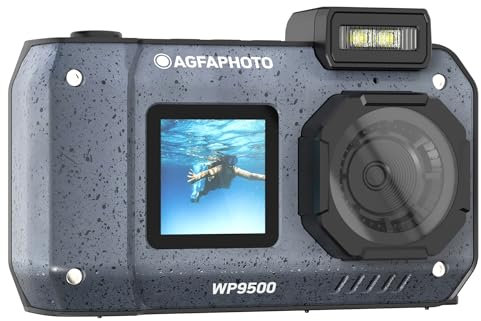 AgfaPhoto Realishot WP9500 - wasserdichte Digitalkamera, 7 m wasserdicht, 24 MP, Digitaler Zoom, 4K Video, Doppelbildschirm 2,9”/1,4” - Schwarz
